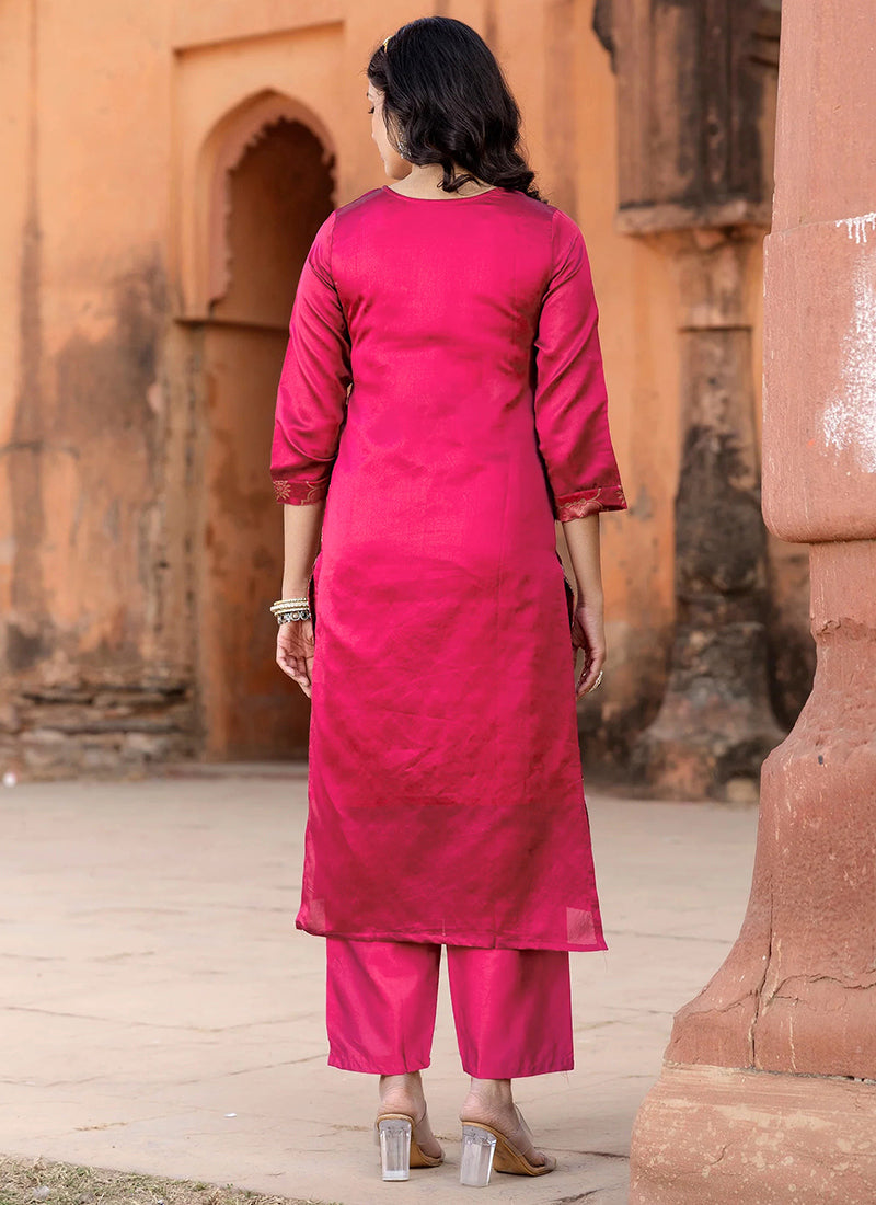 Rani Pink Jacquard Woven Ceremonial Kurta Set