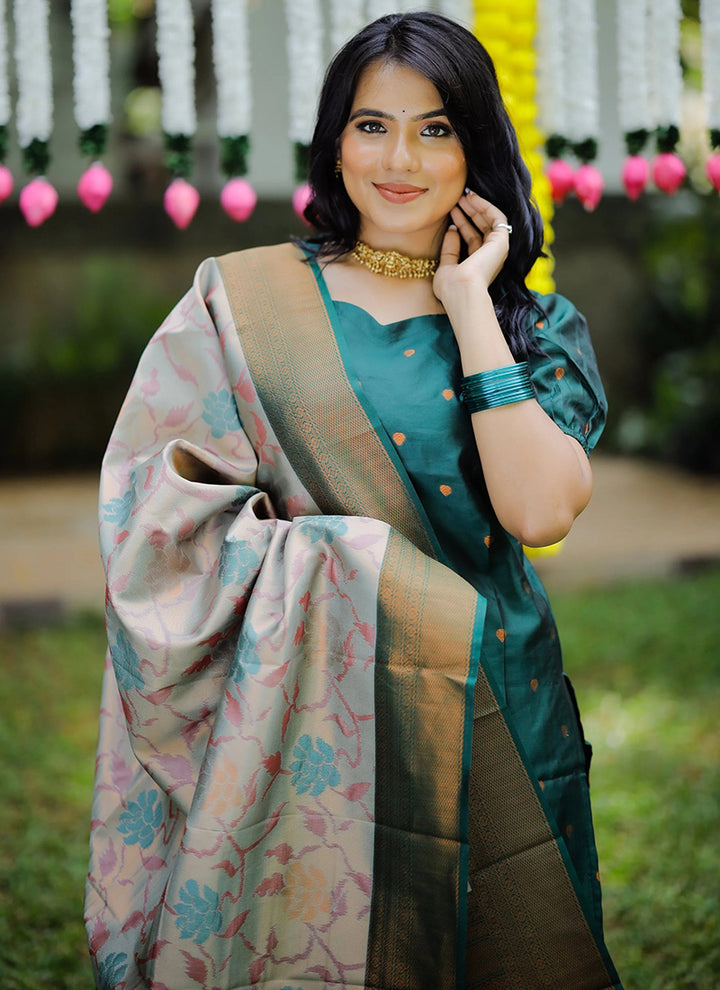 Teal Green Weaving Jacquard Ceremonial Kurta Set