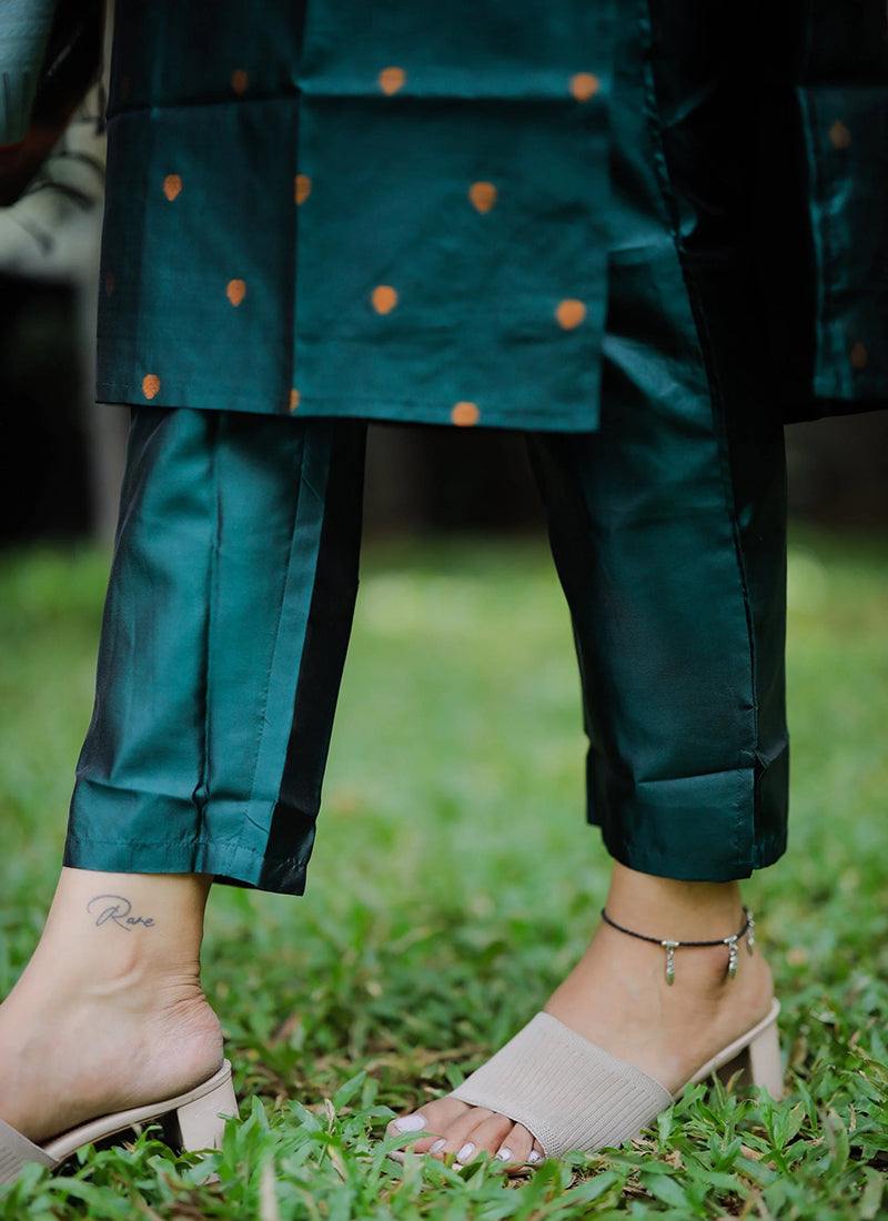 Teal Green Weaving Jacquard Ceremonial Kurta Set