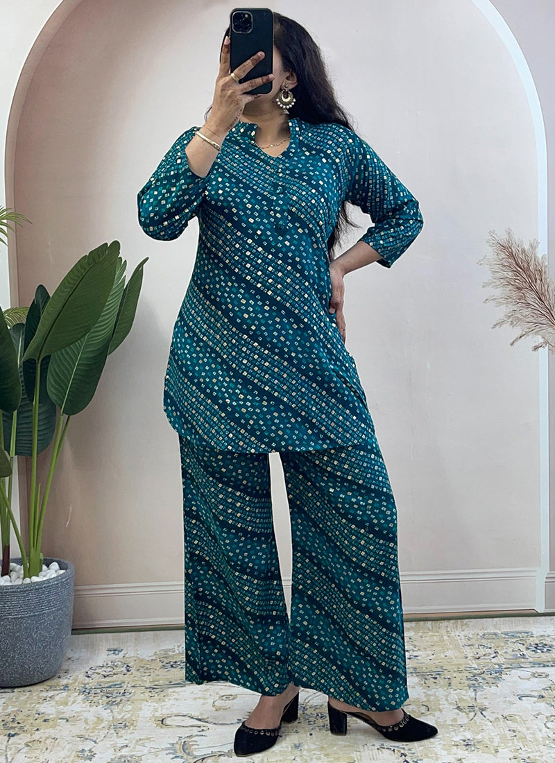 Rama Soft Rayon Cotton Bandhani Printed Cord Set