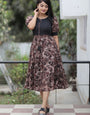 Black Floral Motifs Print Georgette Midi Dress