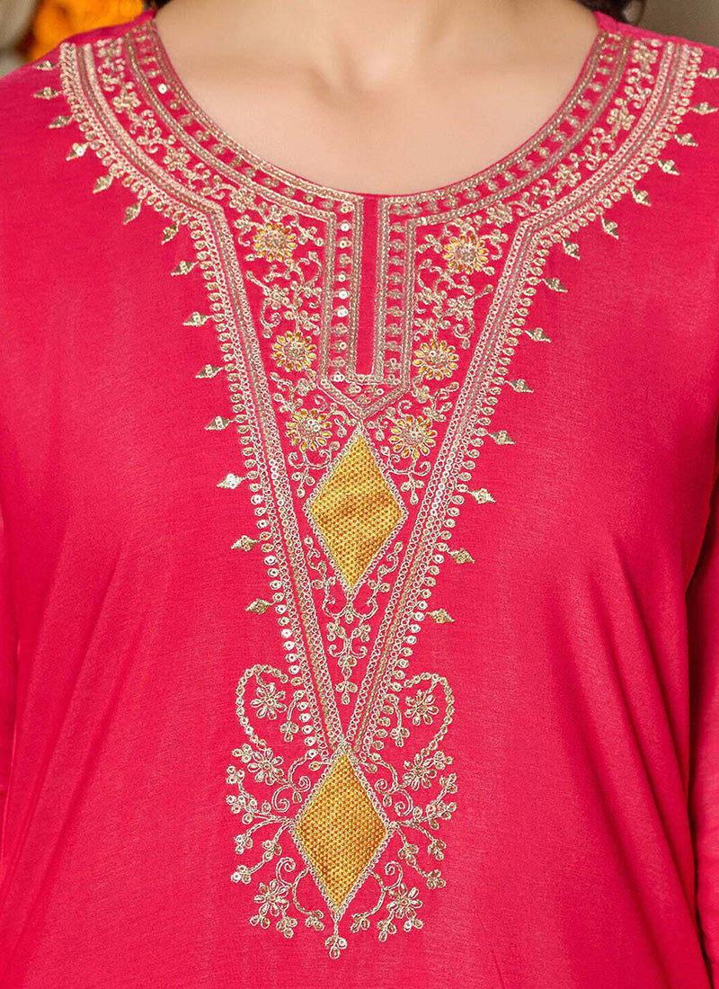 Cerise Pink Tesla Embroidered Festive Kurta Set