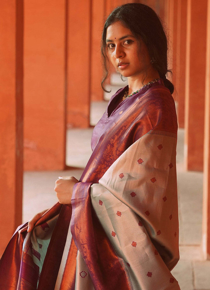 Purple Jacquard Silk Woven Straight Kurta Set