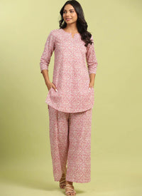 Lovable Pink Color Jharokha Print Cotton Blend Casual Cord Set