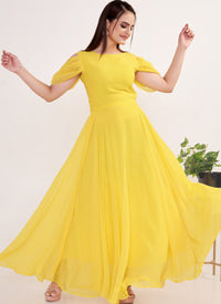 Yellow Georgette A-Line Party Wear Dress