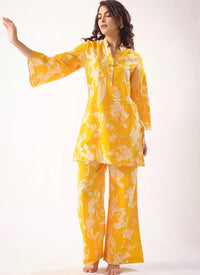 Imperial Yellow Color Bell Sleeve Casual Cord Set