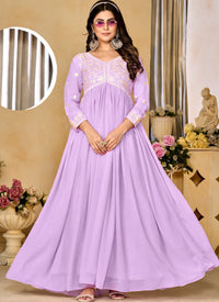 Georgette Lavender Embroidered A-Line Party Wear Dress