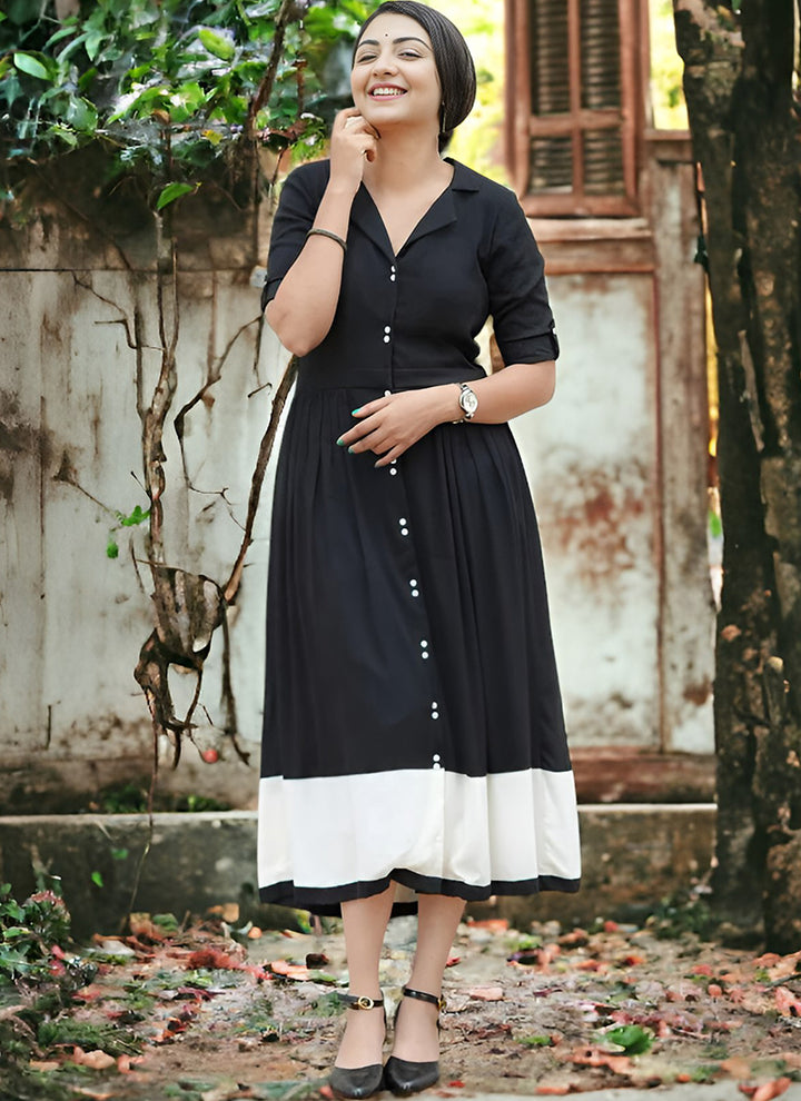 Black Rayon Casual Wear Western Dress