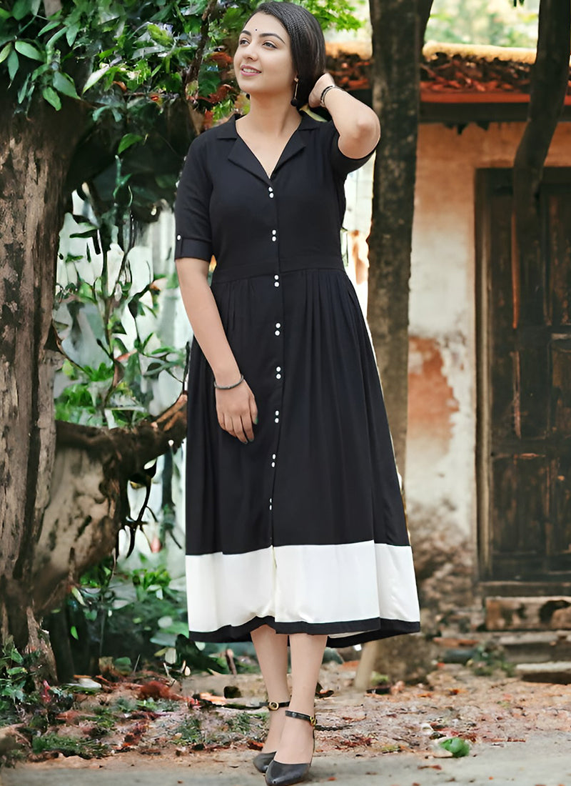 Black Rayon Casual Wear Western Dress