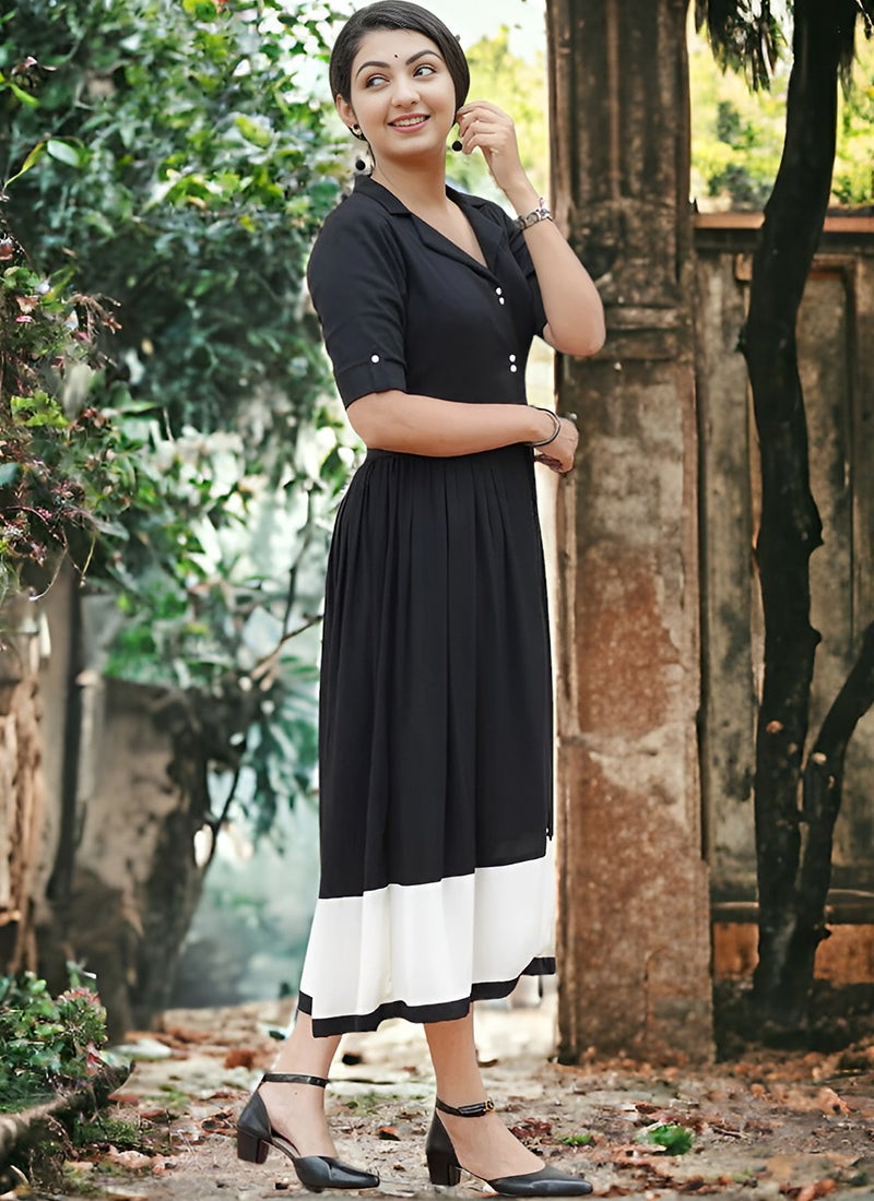 Black Rayon Casual Wear Western Dress