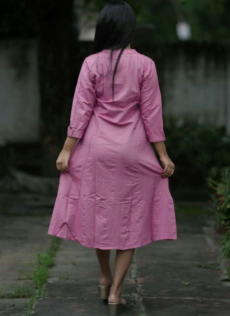 Pretty Pink Casual Cotton A-Line Dress