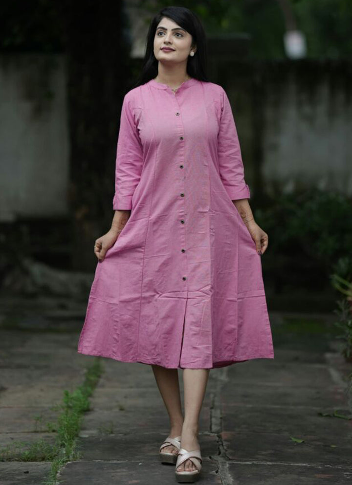 Pretty Pink Casual Cotton A-Line Dress