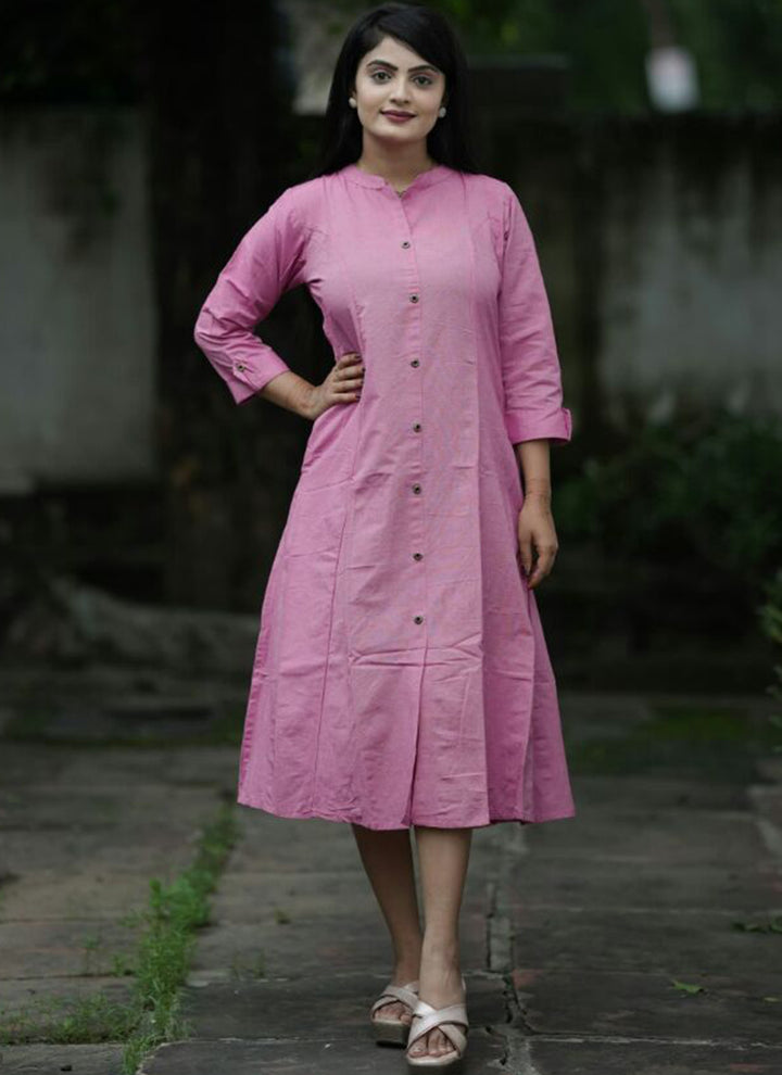 Pretty Pink Casual Cotton A-Line Dress