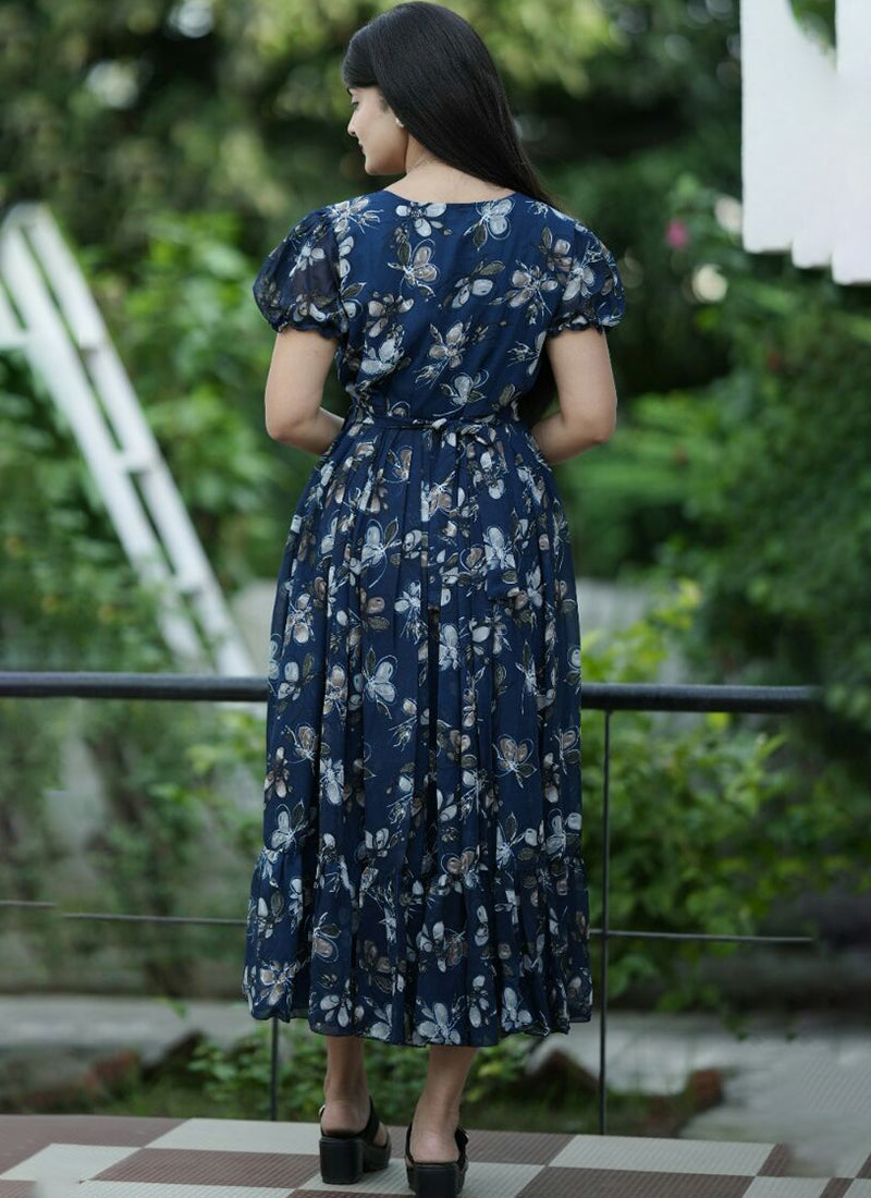 Amusing Royal Blue Georgette Maxi Dress