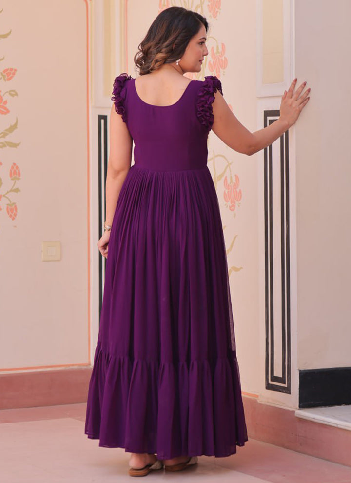 Purple Embroidered Party Wear Dress