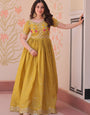 Mustard Floor Length Party Wear Maxi Dress