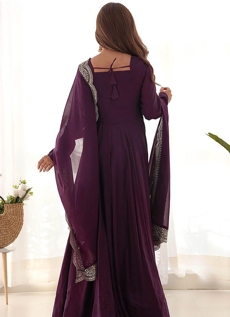 Violet Georgette Long Anarkali Style Gown With Dupatta