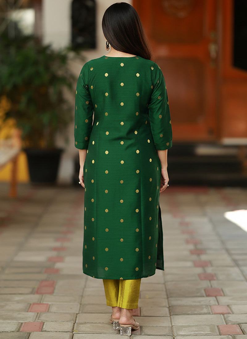 Green Art Silk Weaving Traditional Kurta Set With Dupatta
