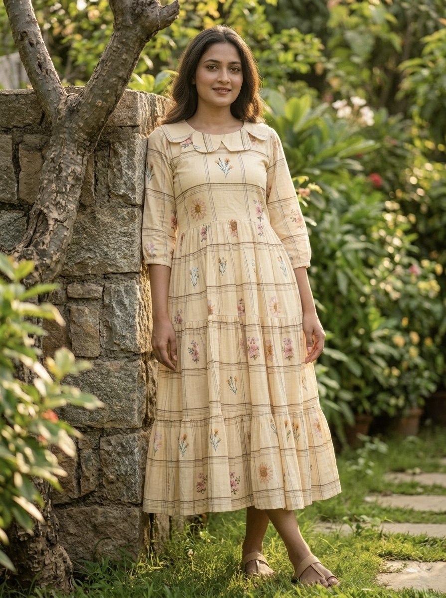 muslin silk dress Grey Color Pure Muslin Silk Hand Block With Gold Print Casual Dress Jay Vijay Prints Pvt. Ltd