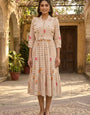 Light Brown Checkered Printed Muslin Silk Festive Midi Dress