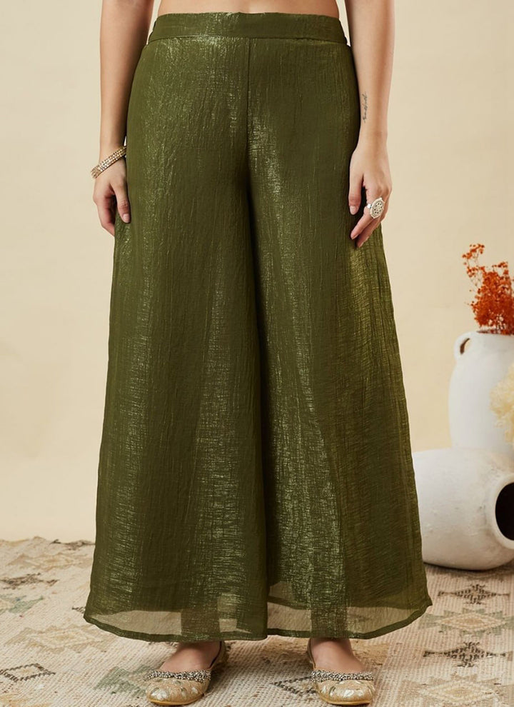 Green Silk Zari Embroidered Sharara Style Festive Kurta Set