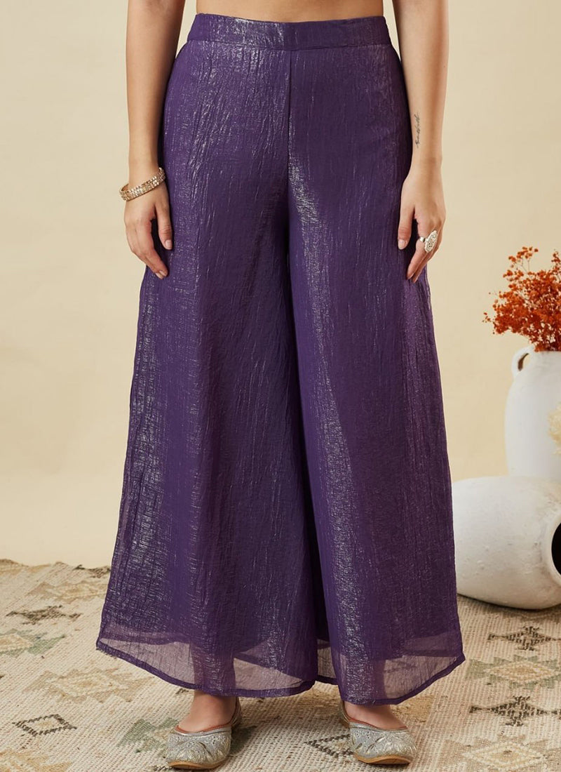 Purple Silk Zari Embroidered Sharara Style Kurta Set