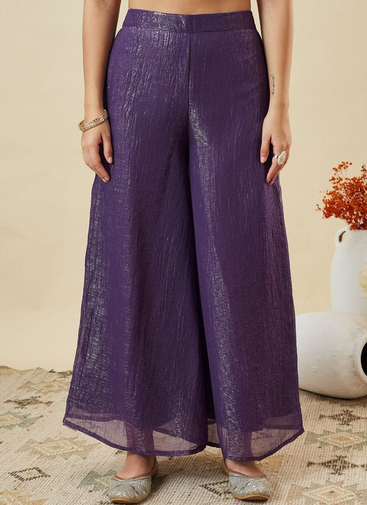 Purple Silk Zari Embroidered Sharara Style Kurta Set