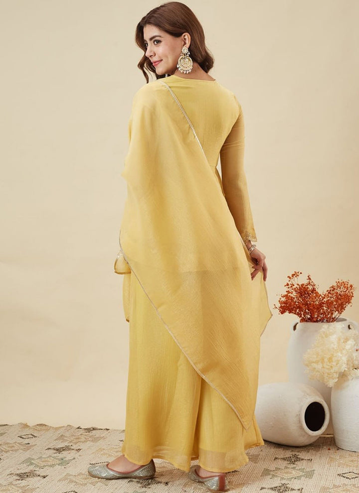 Yellow Silk Zari Embroidered Sharara Style Haldi Kurta Set