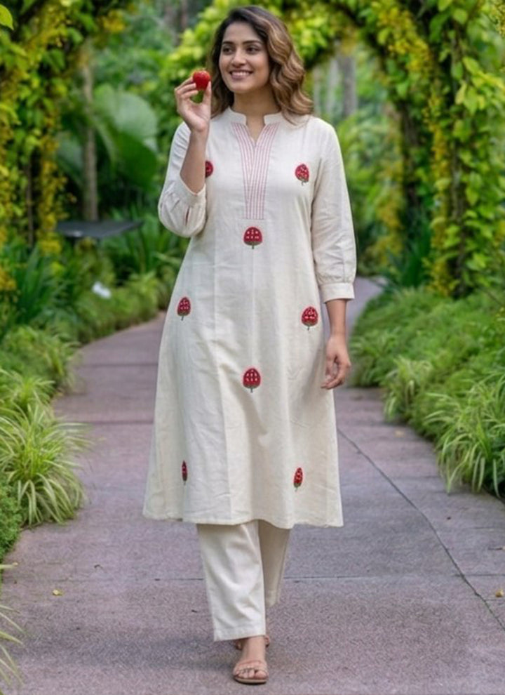 White Thread Embroidered Pure Cotton Cord Set