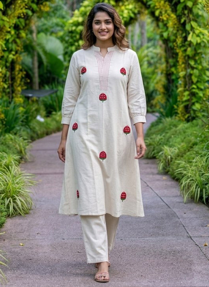 White Thread Embroidered Pure Cotton Cord Set