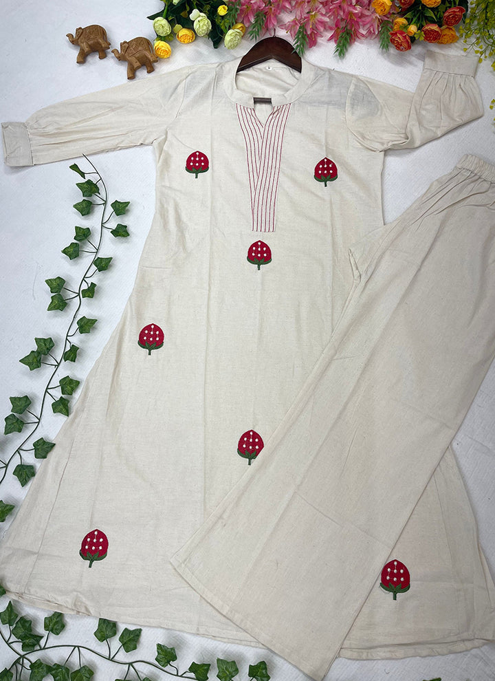 White Thread Embroidered Pure Cotton Cord Set