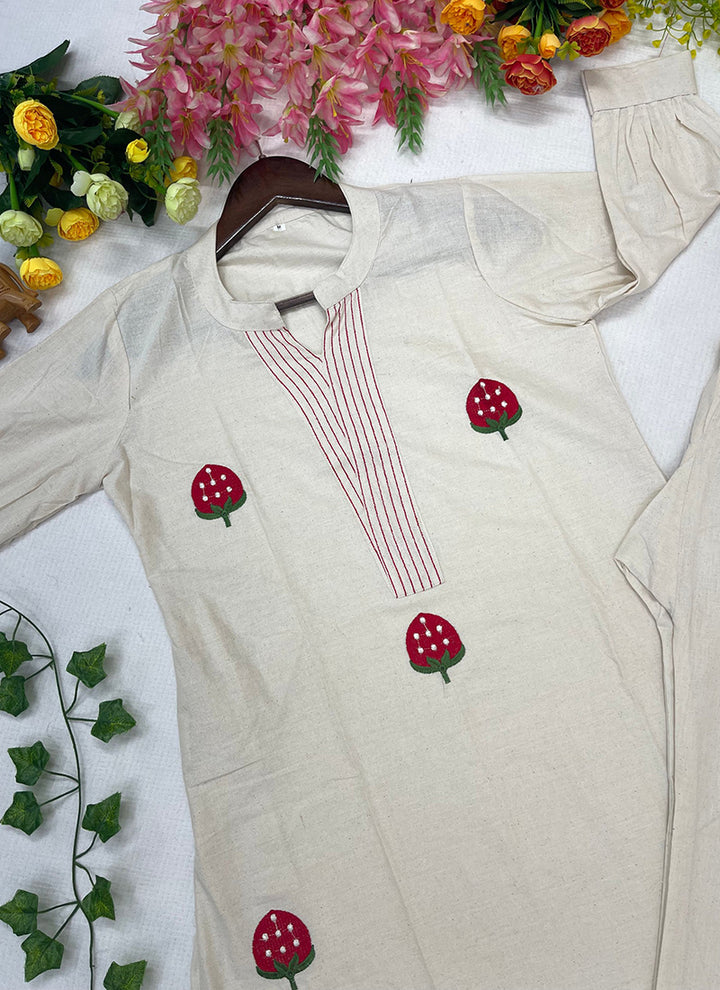 White Thread Embroidered Pure Cotton Cord Set