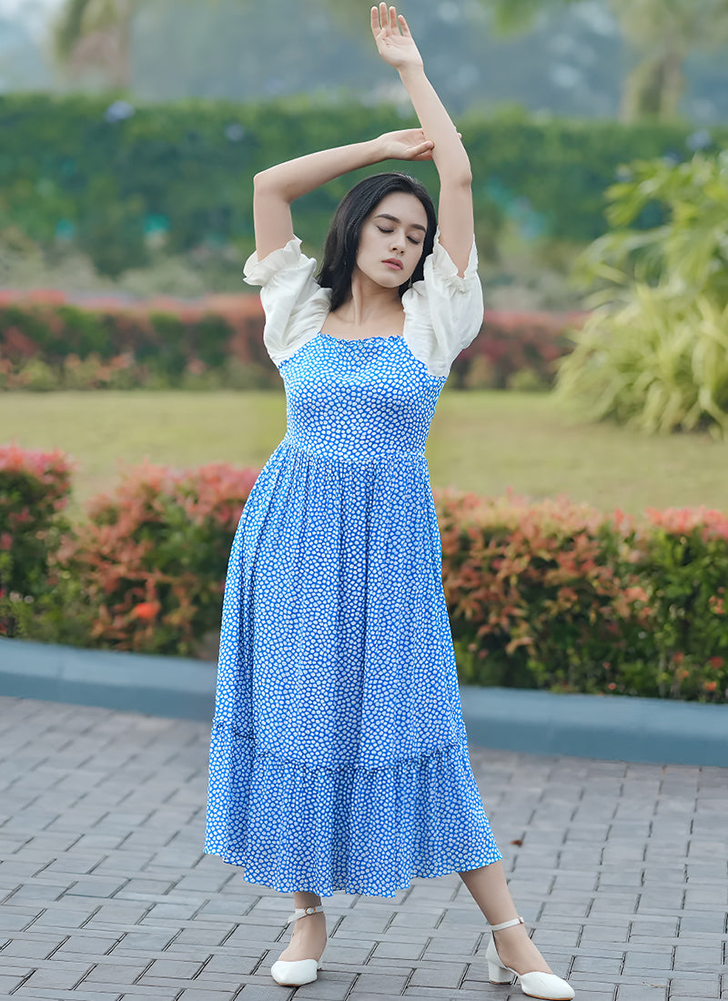 Angelic Sky Blue Color Deep Square Neck Maxi Dress