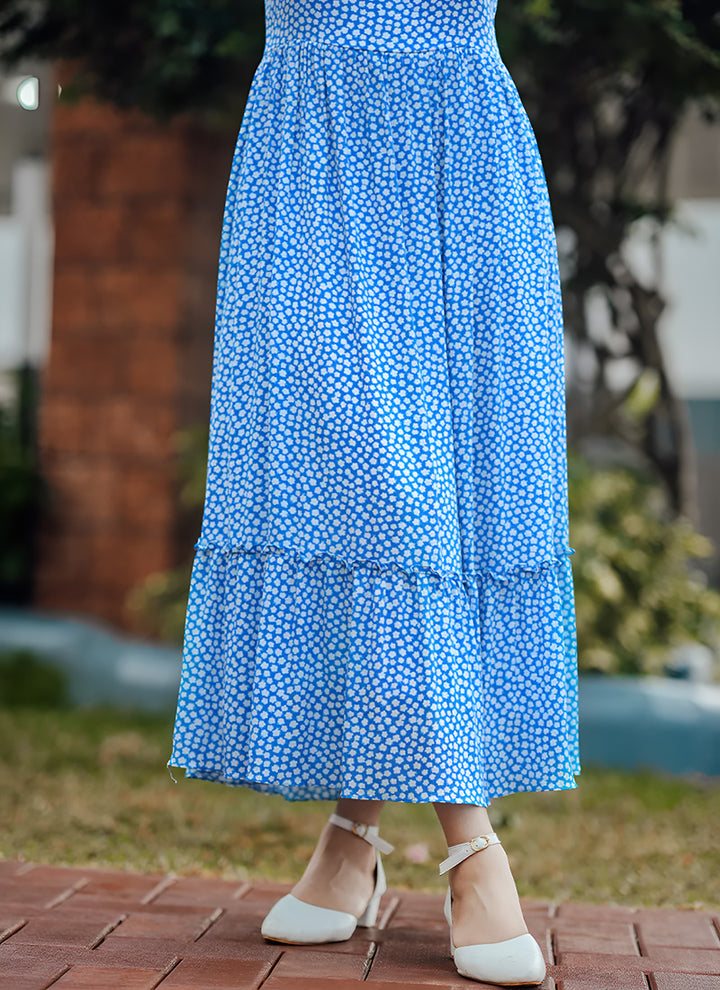 Angelic Sky Blue Color Deep Square Neck Maxi Dress