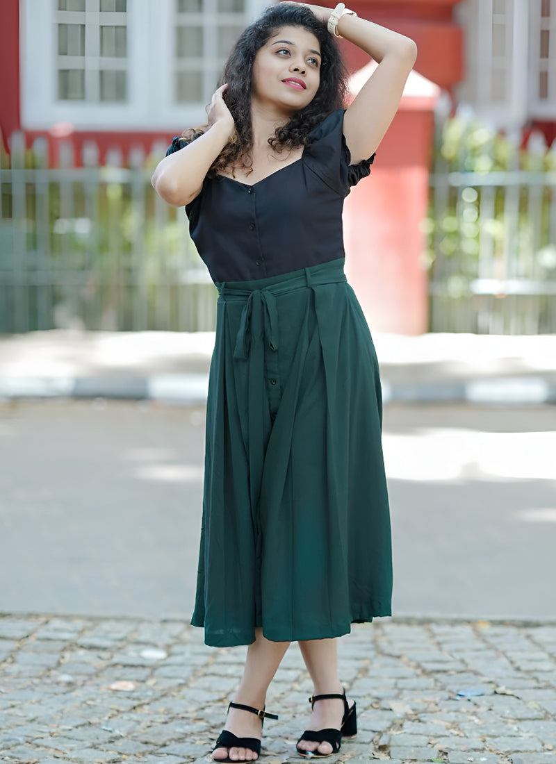 Black And Green Rayon Outwear Western Dress