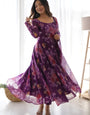 Purple Flower Printed Organza Dress with Dupatta