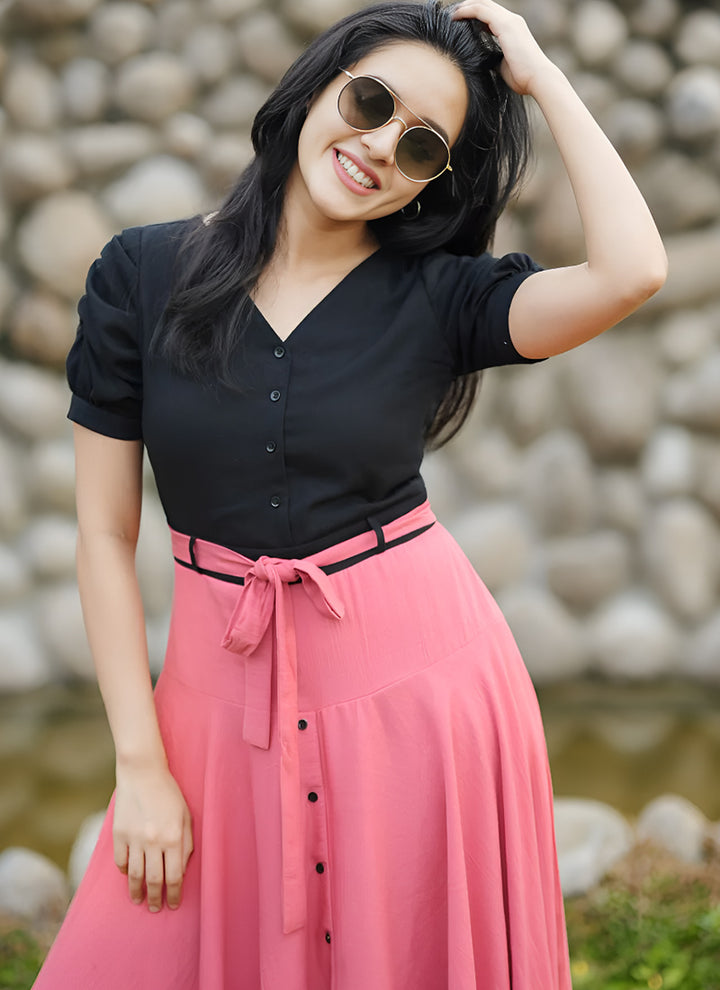 Black And Pink Rayon Outwear Western Dress