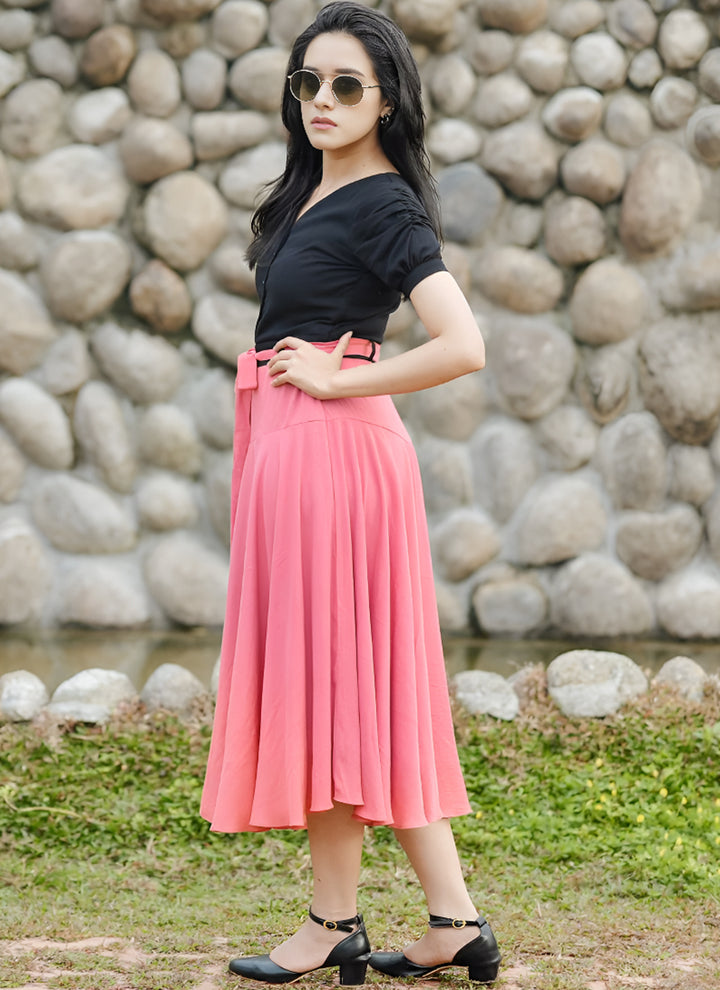 Black And Pink Rayon Outwear Western Dress