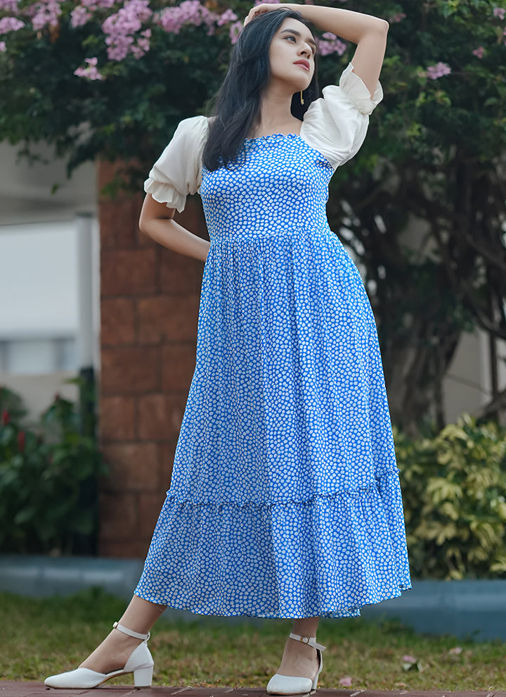 Angelic Sky Blue Color Deep Square Neck Maxi Dress