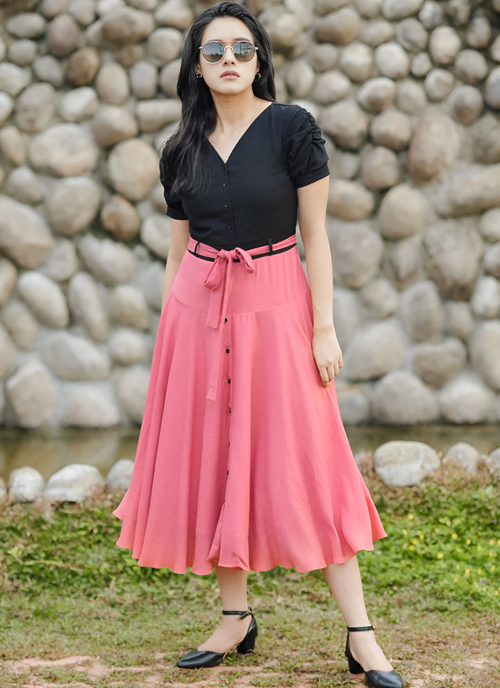 Black And Pink Rayon Outwear Western Dress