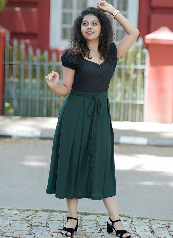 Black And Green Rayon Outwear Western Dress