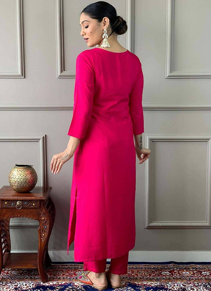 Cerise Pink Tesla Embroidered Festive Kurta Set