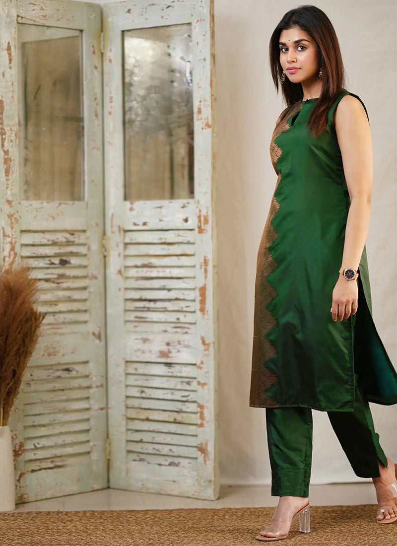 Green Art Silk Woven Ceremonial Salwar Set