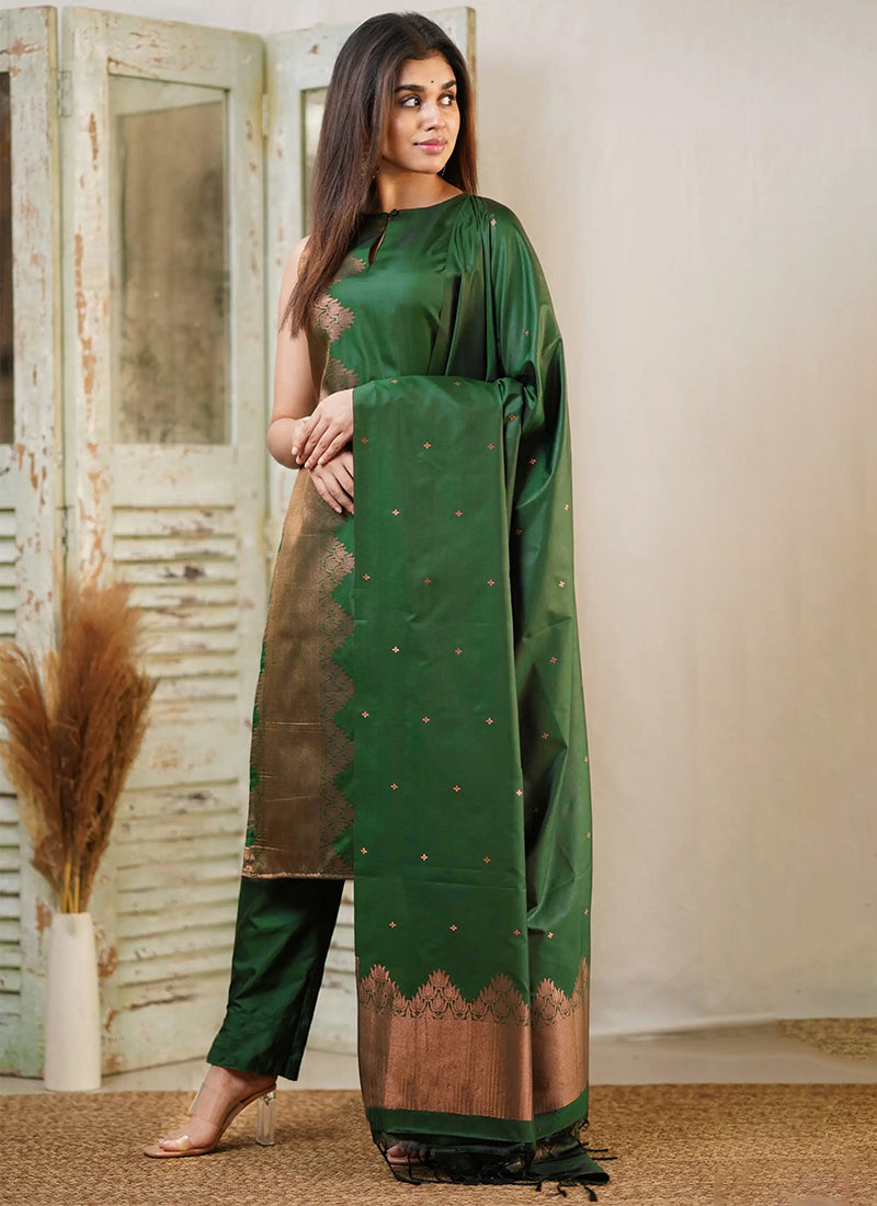 Green Art Silk Woven Ceremonial Salwar Set