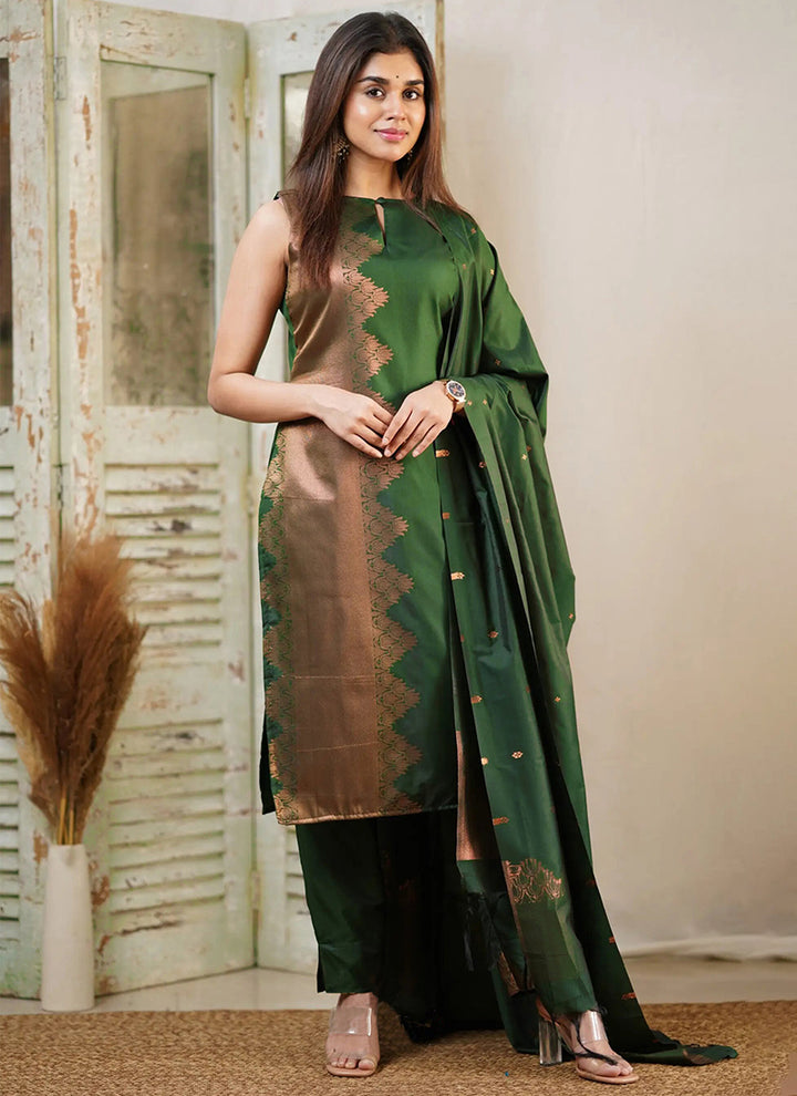 Green Art Silk Woven Ceremonial Salwar Set