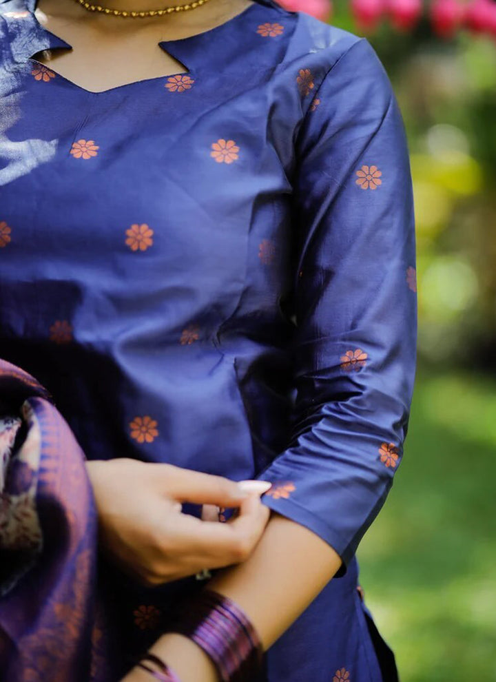 Blue Jacquard Silk Woven Festive Kurta Set