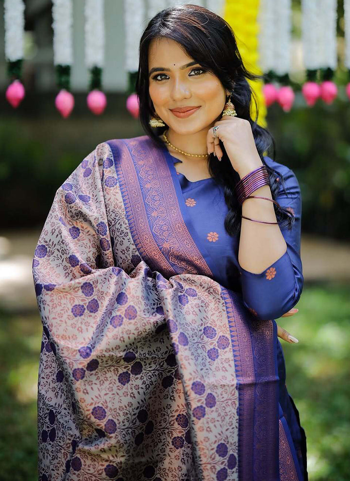 Blue Jacquard Silk Woven Festive Kurta Set