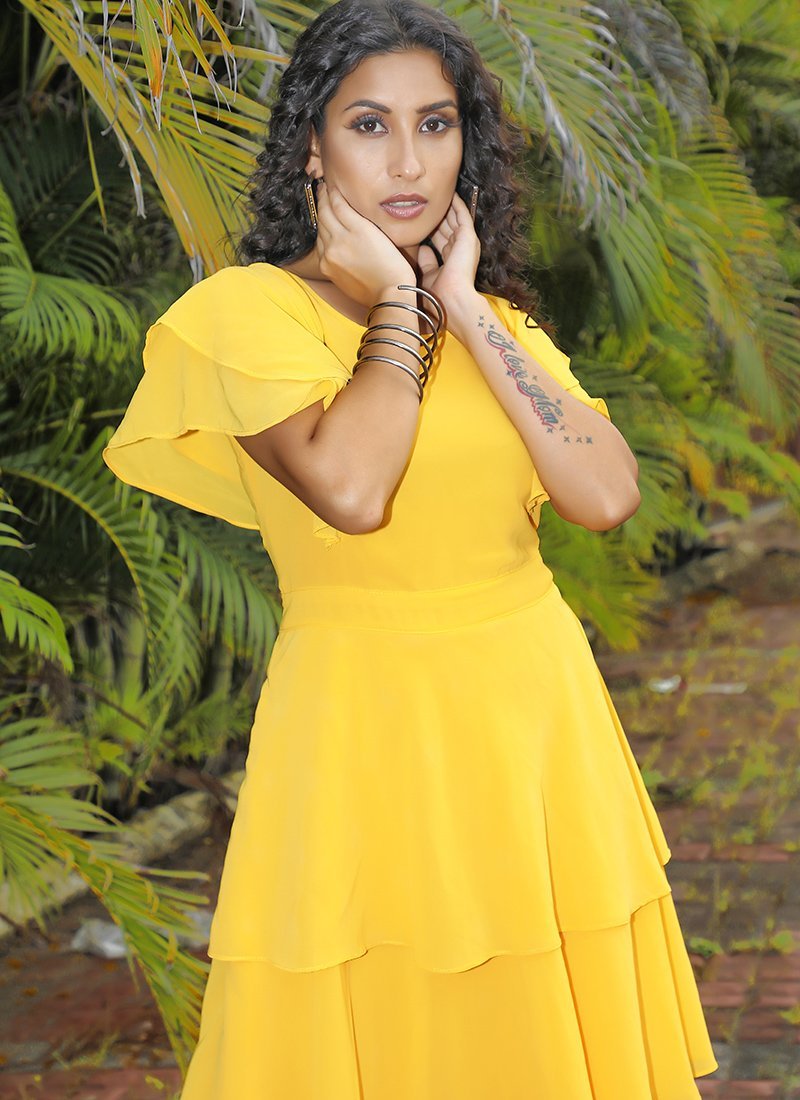 Yellow Georgette Designer One Piece Dress