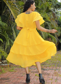 Yellow Georgette Designer One Piece Dress
