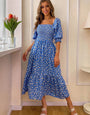 Blue Rayon Printed Party Wear Midi Dress